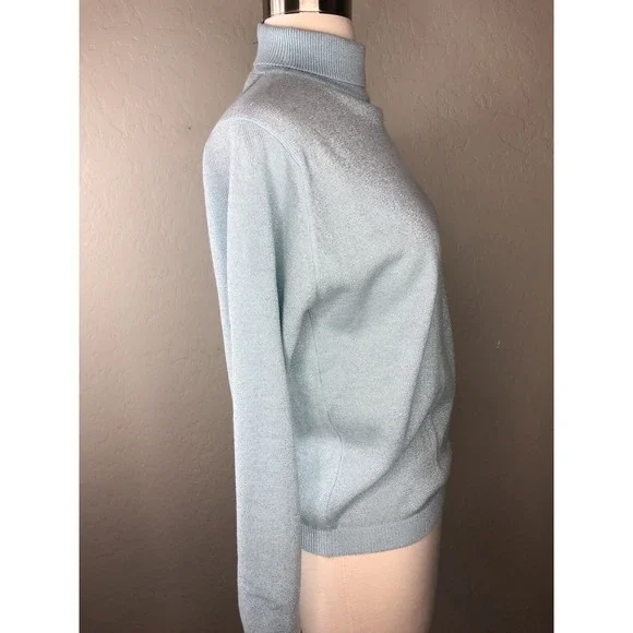 VTG BROADWAY SUBURBANITE SPORTSWEAR Blue Turtleneck Sweater Silver Metallic - Picture 5 of 6